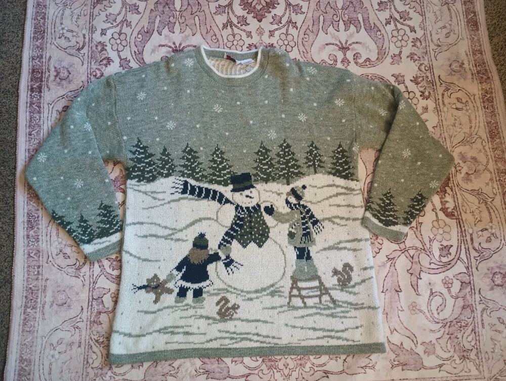 Nutcracker Womens Winter Wonderland Snowman Novelty Sweater L Cozy Cabin